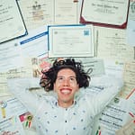 man lying on certificates