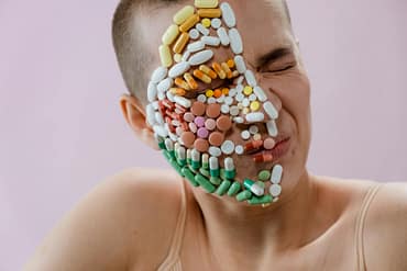 assorted medicines on woman s face